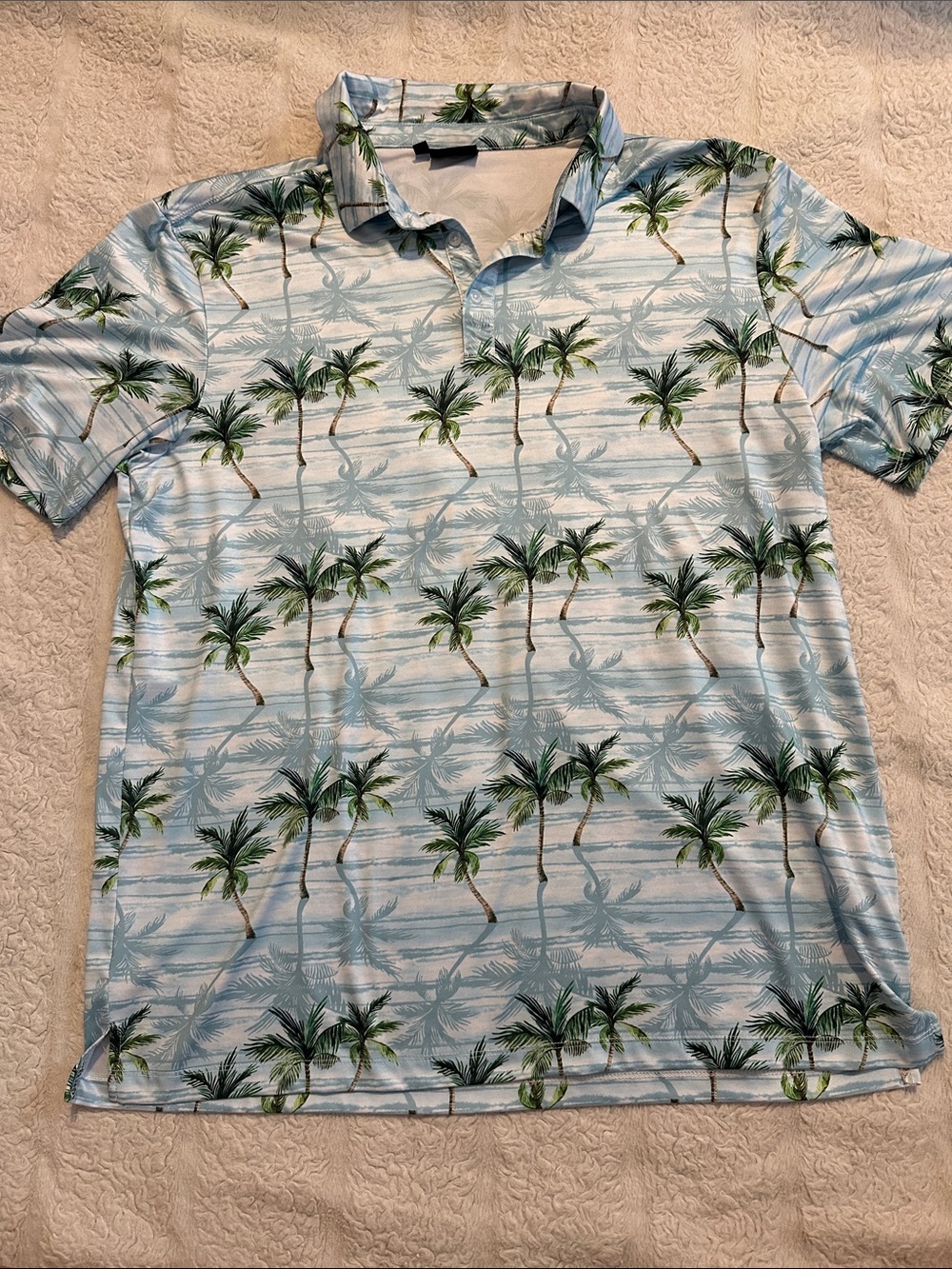 Light Blue Palm Tree Print Golf Shirt